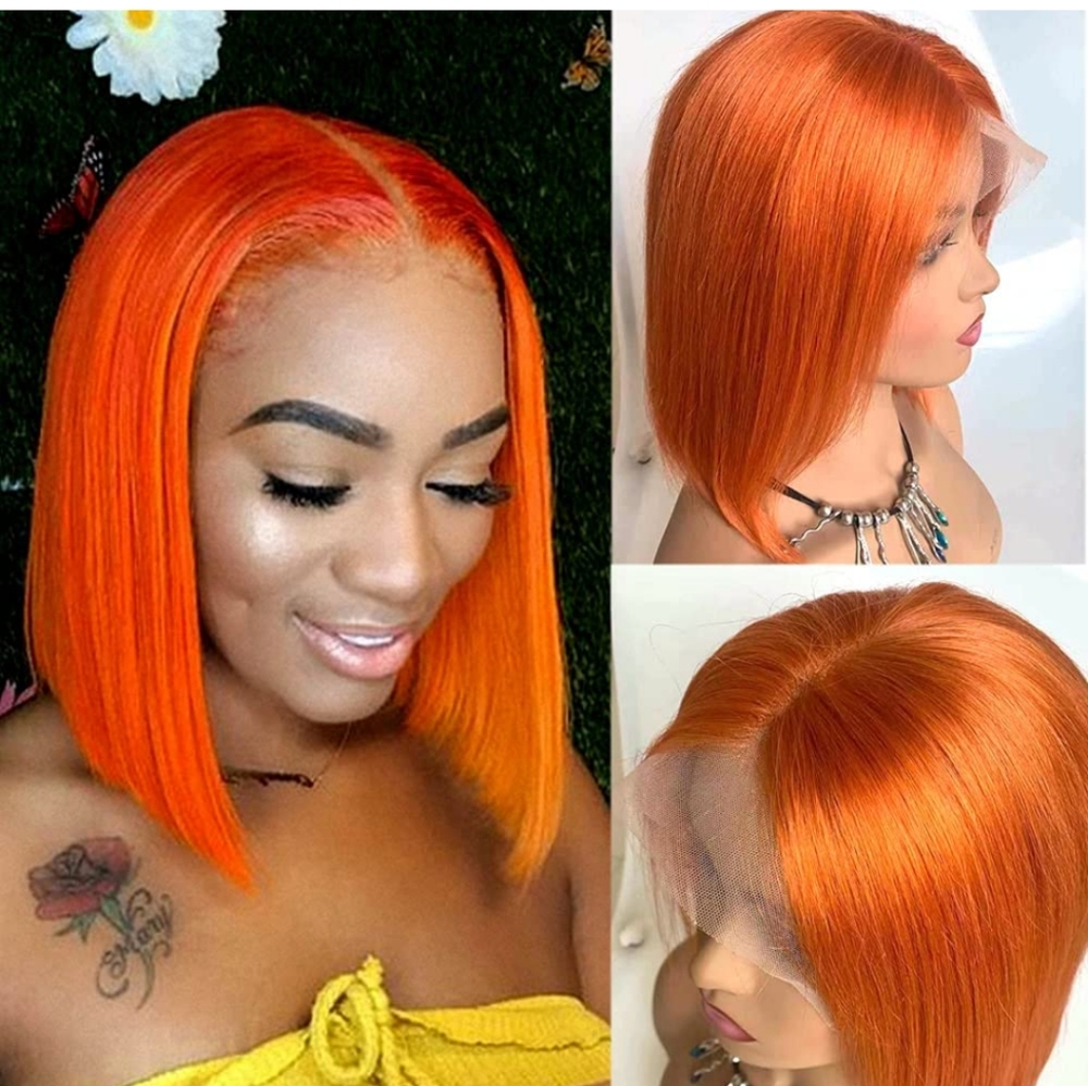 Orange Human Hair Bob Wig
